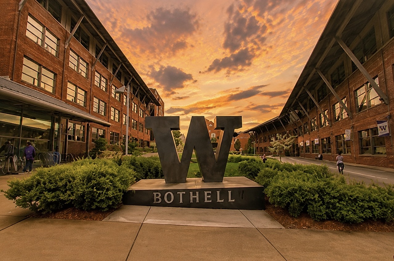 University of Washington Bothell landmark at sunset