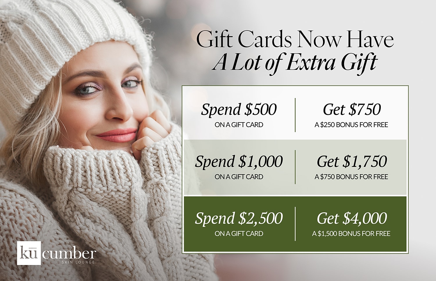 Gift card promotional offer with bonus incentives.