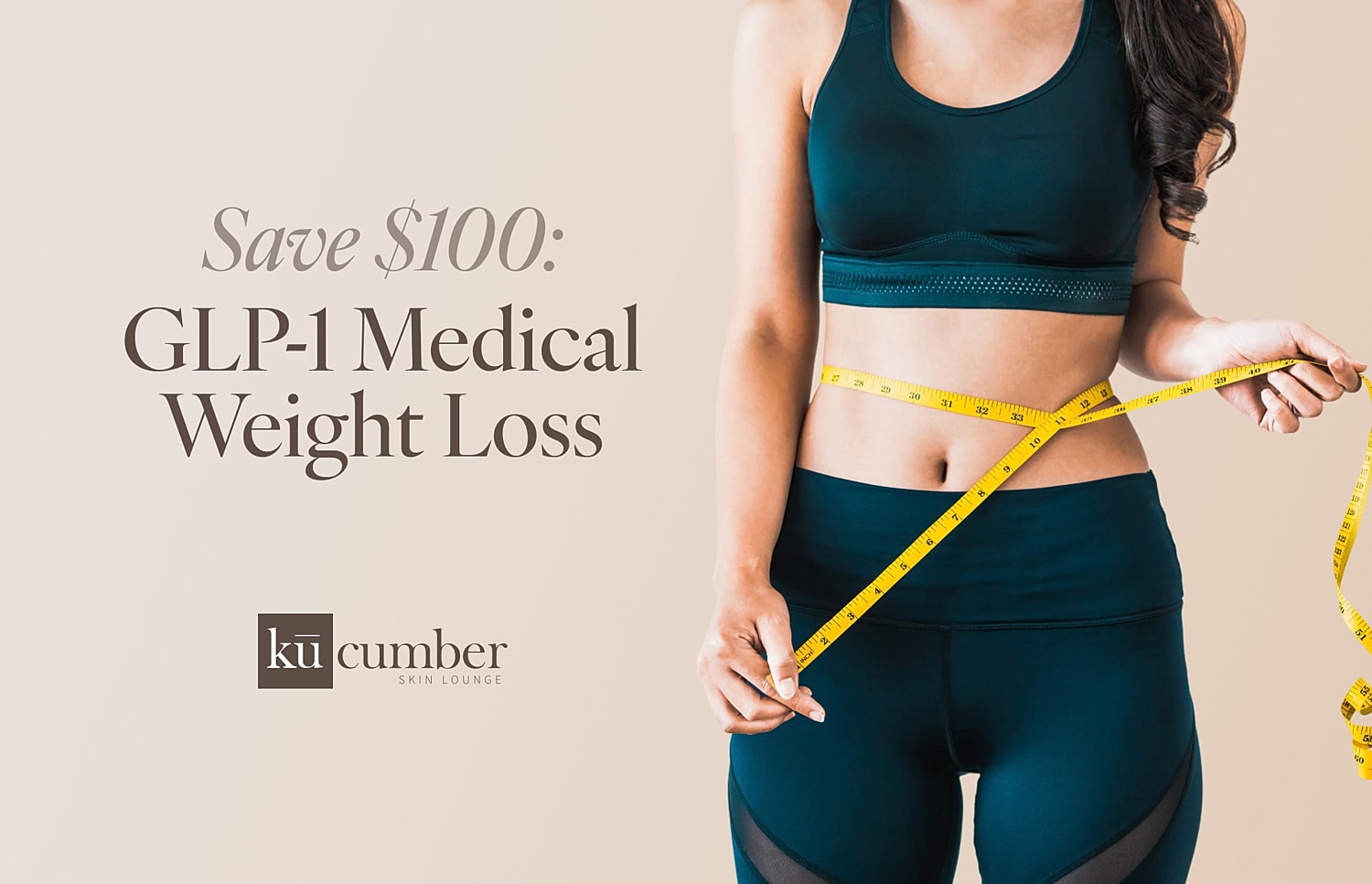 GLP-1 medical weight loss promotion with measuring tape.