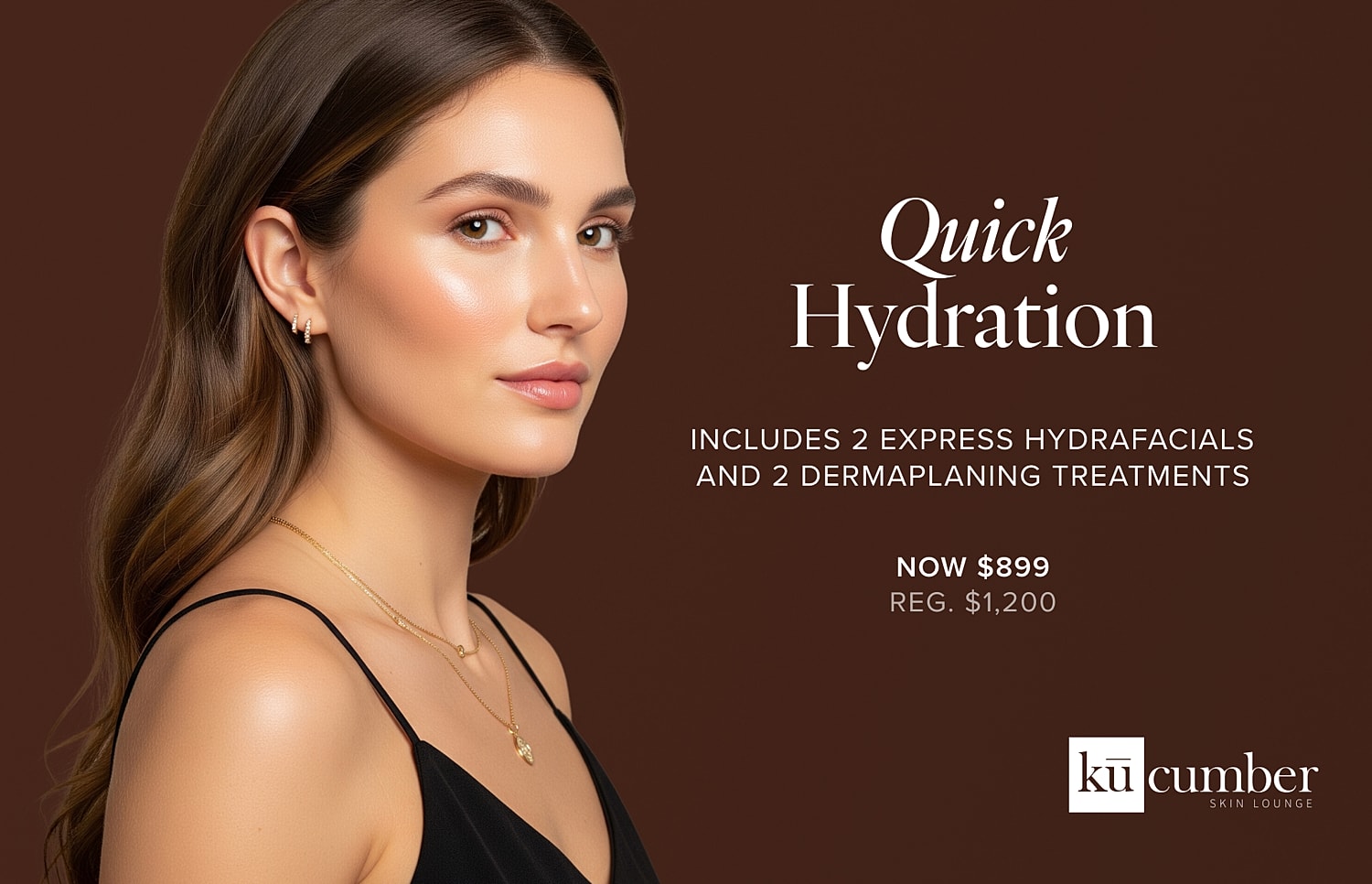 Quick Hydration skincare promotion with model.