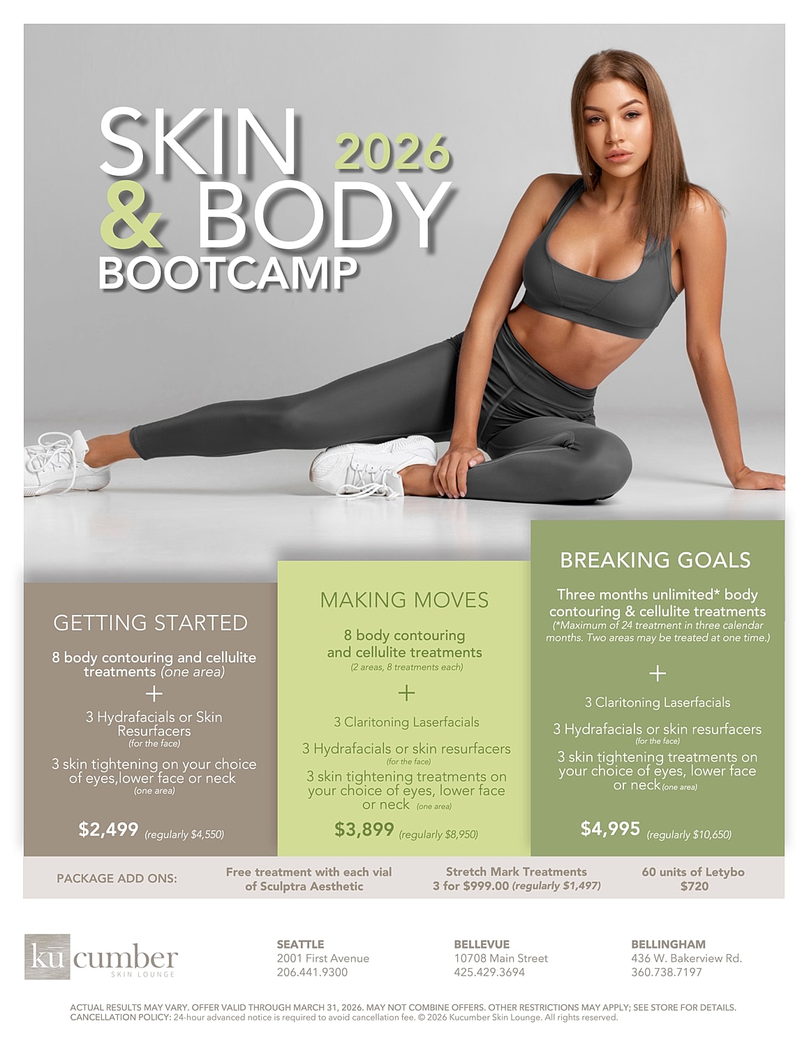 Skin and body bootcamp promotional flyer 2026